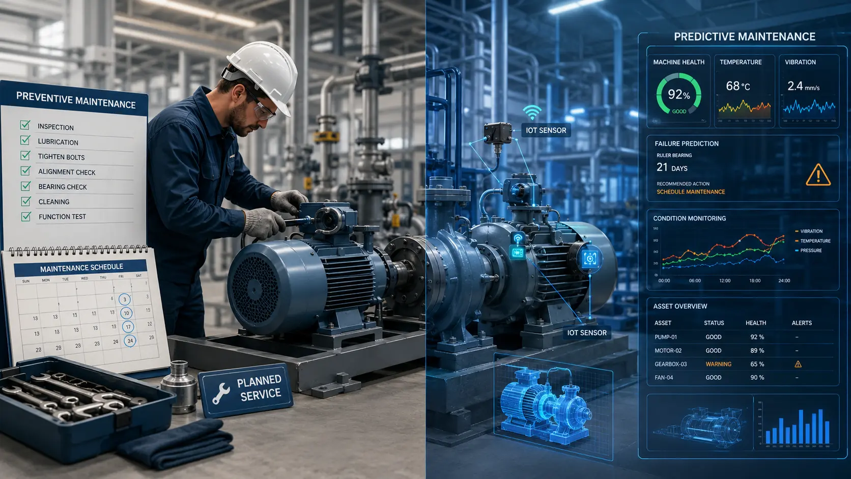 Preventive Maintenance vs Predictive Maintenance illustration