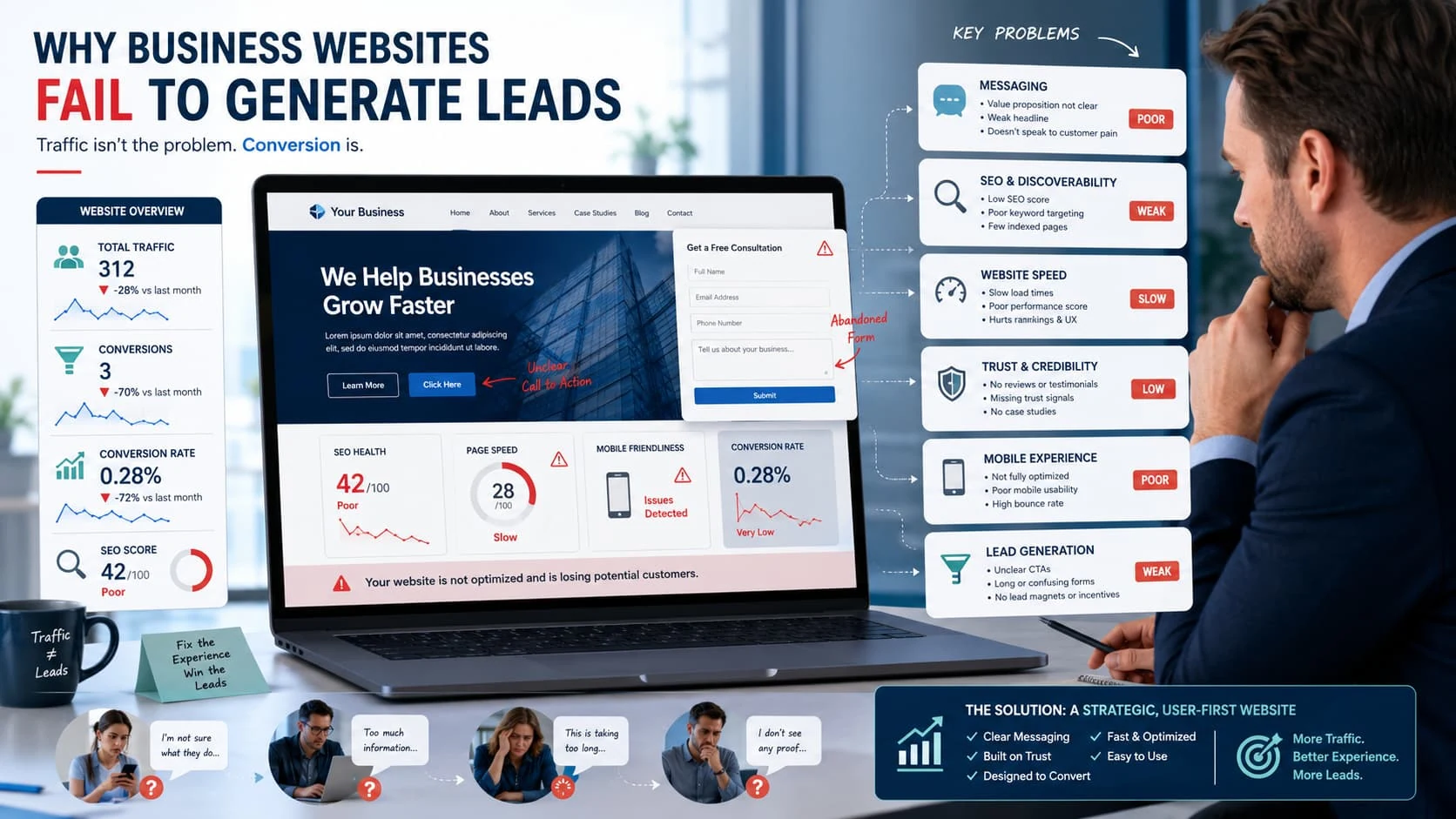 Why Most Business Websites Fail to Generate Leads: How Businesses Can Scale Online illustration